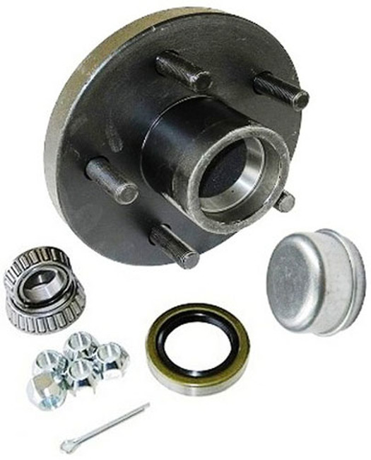 5 Hole High Speed Trailer Hub 1-3/8 to 1-1/16 Inch Tapered - Complete trailer hub kit, 5 stud, 1-3/8 to 1-1/16 in. - Click Image to Close