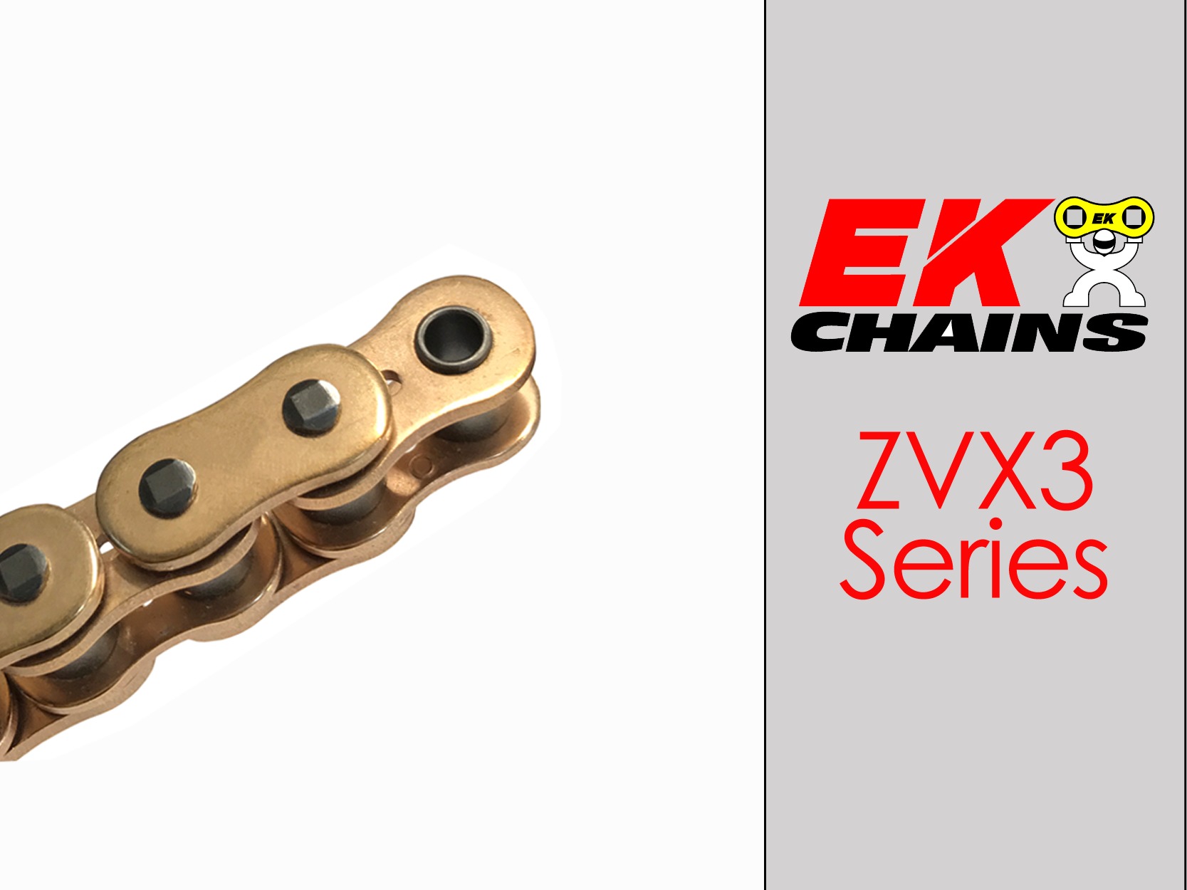 Vortex Racing EK 530ZVX3 Gold Chain 160 Links Rivet Master - 160 link gold chain, rivet master for motorcycles - Click Image to Close