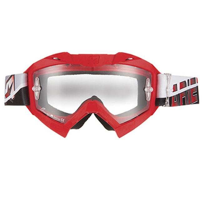 Ariete Adrenaline MX Goggles Senior Red Black OTG Clear Lens - Red/black OTG motocross goggles with clear lens - Click Image to Close