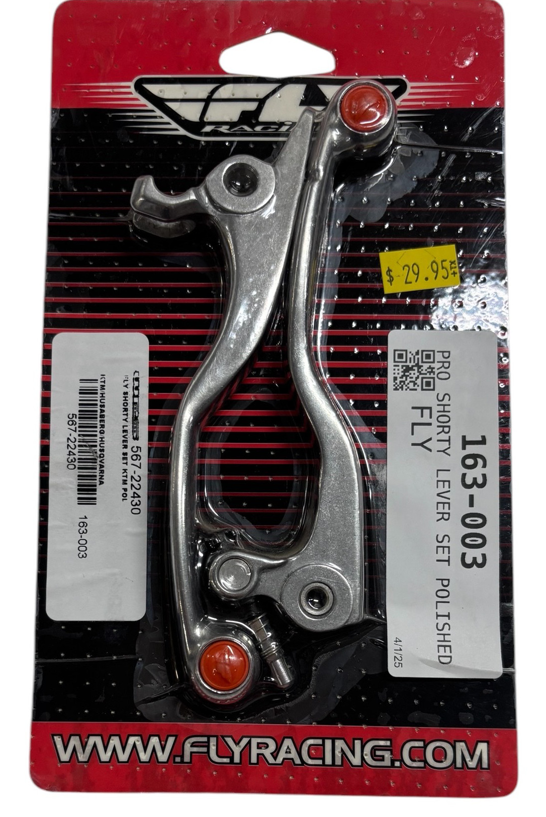 Fly Pro Shorty Lever Set Polished - Polished shorty lever set from Fly Racing - Click Image to Close