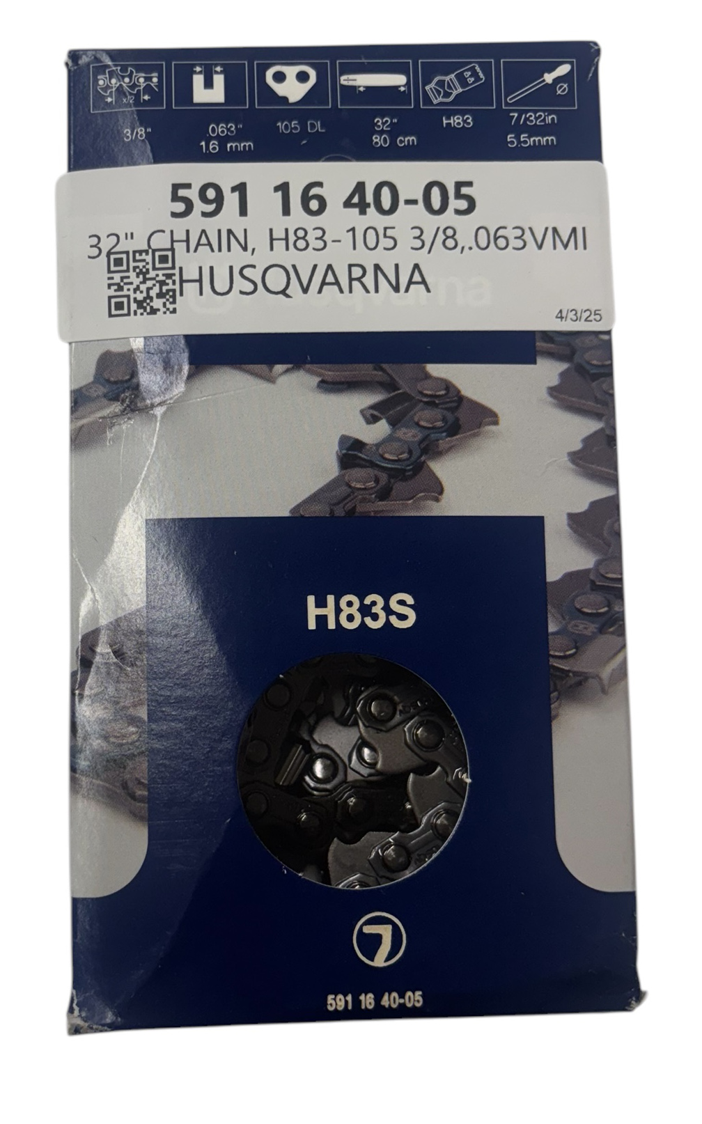 HUSQVARNA 32" Chain, H83-105 3/8 .063VMI - Click Image to Close