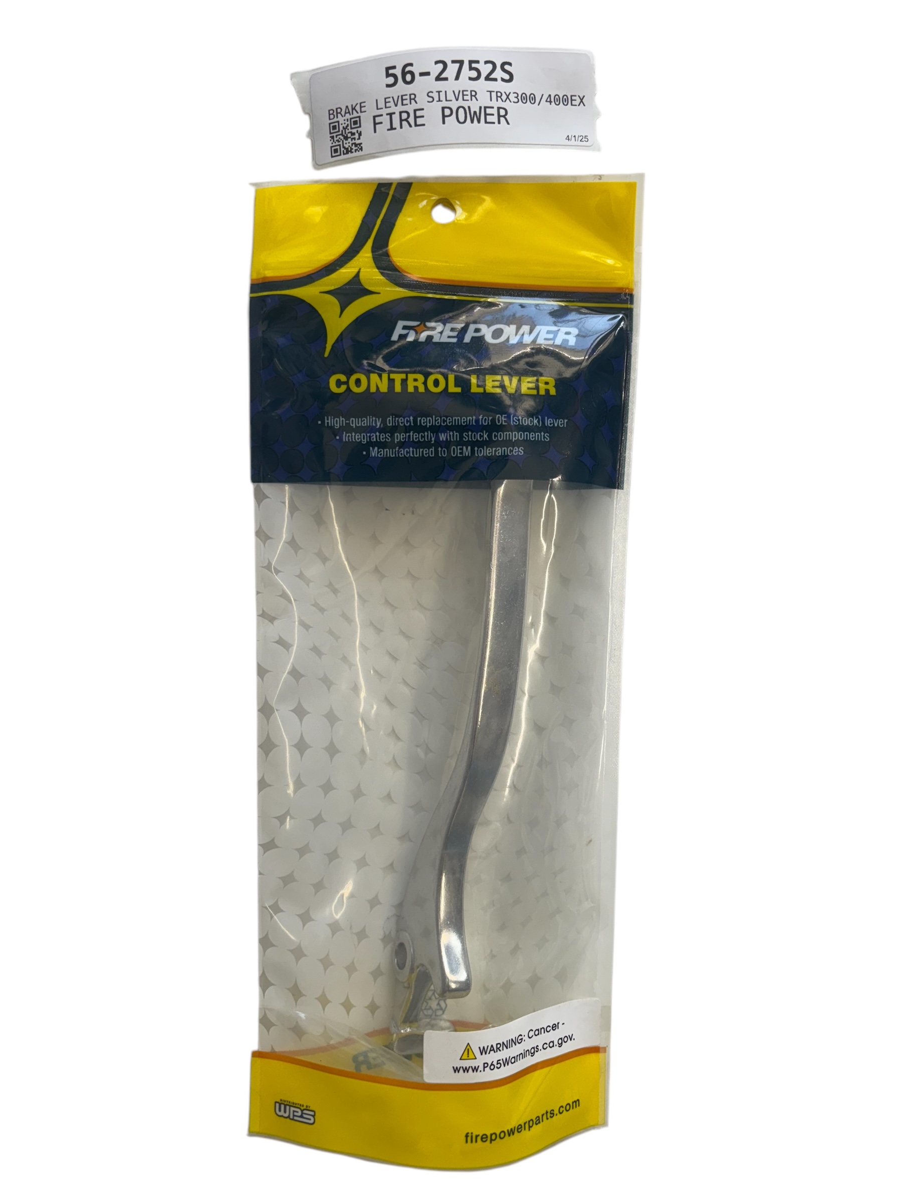 Fire Power Brake Lever Silver For TRX300/400EX - Fits Honda TRX300/400EX models - Click Image to Close