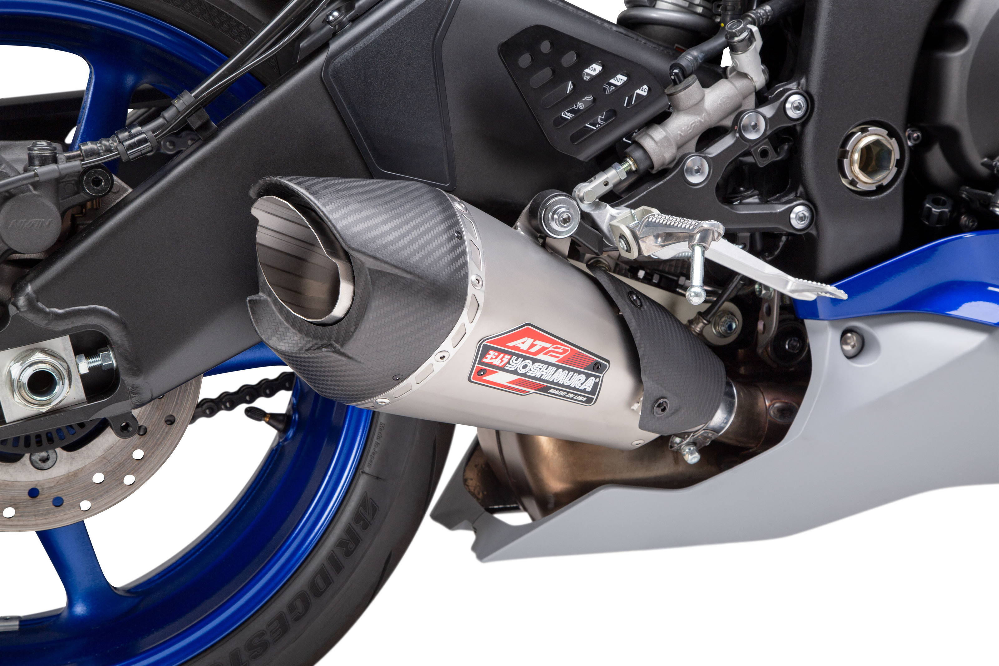 AT2 Street Slip On Exhaust - SS/CF Works - For 06-20 Yamaha YZF R6 - Click Image to Close