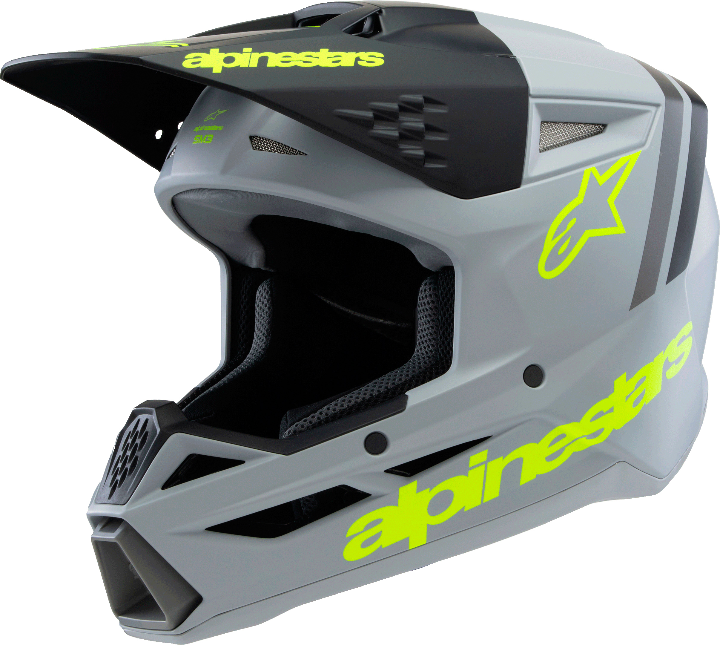 Alpinestars SM3 Youth Radium Helmet YS Gray/Black/Yellow - Youth MX helmet in Gray/Black/Yellow Fluo - Click Image to Close