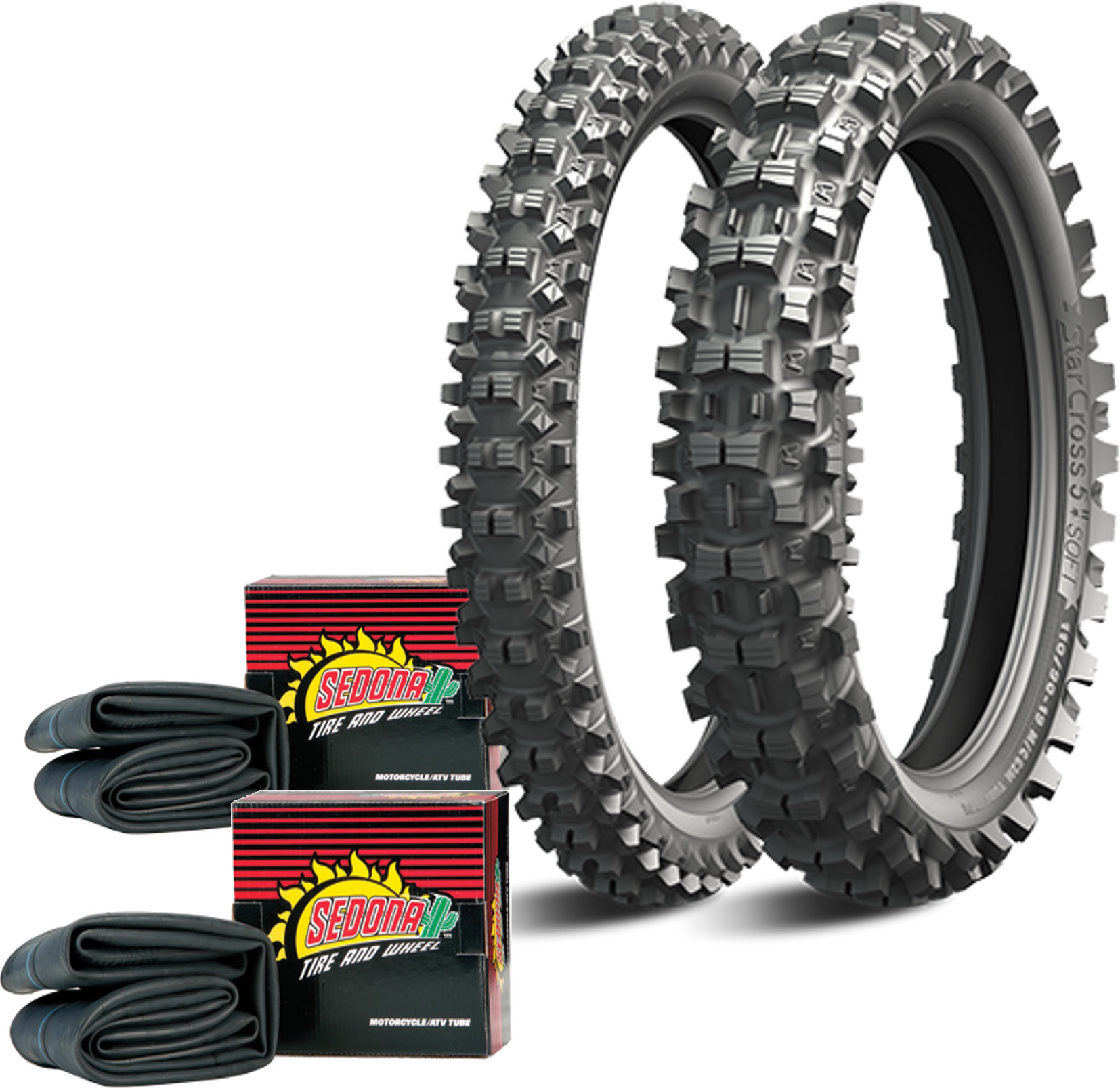 Starcross 5 Med Front+Rear Tires 110/90-19 80/100-21 w/Tubes - Click Image to Close