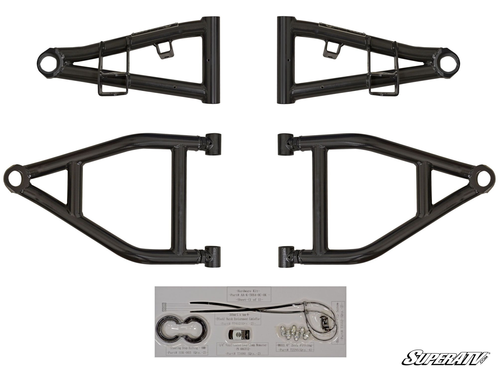 High Clearance 1.5" Forward Offset Front A-Arms Black w/HD Joints - For 12-21 Kawasaki Teryx - Click Image to Close