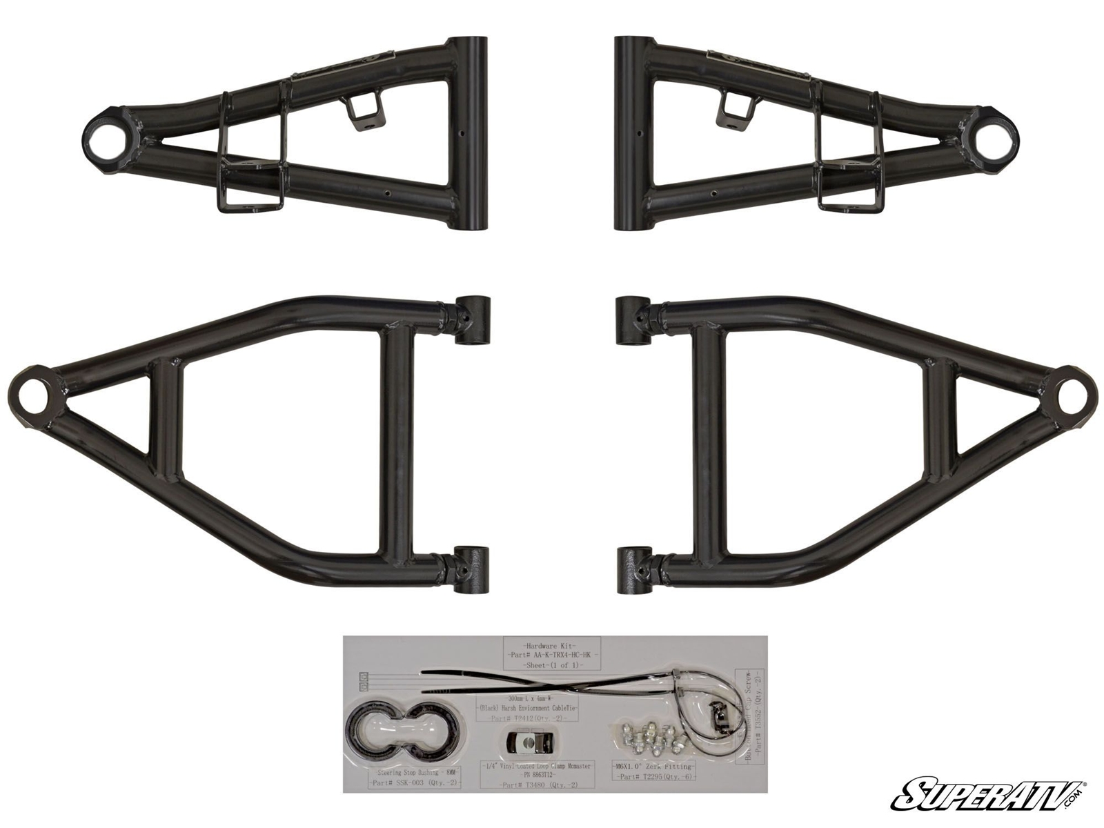 High Clearance 1.5" Forward Offset Front A-Arms - Black - For 12-21 Kawasaki Teryx - Click Image to Close