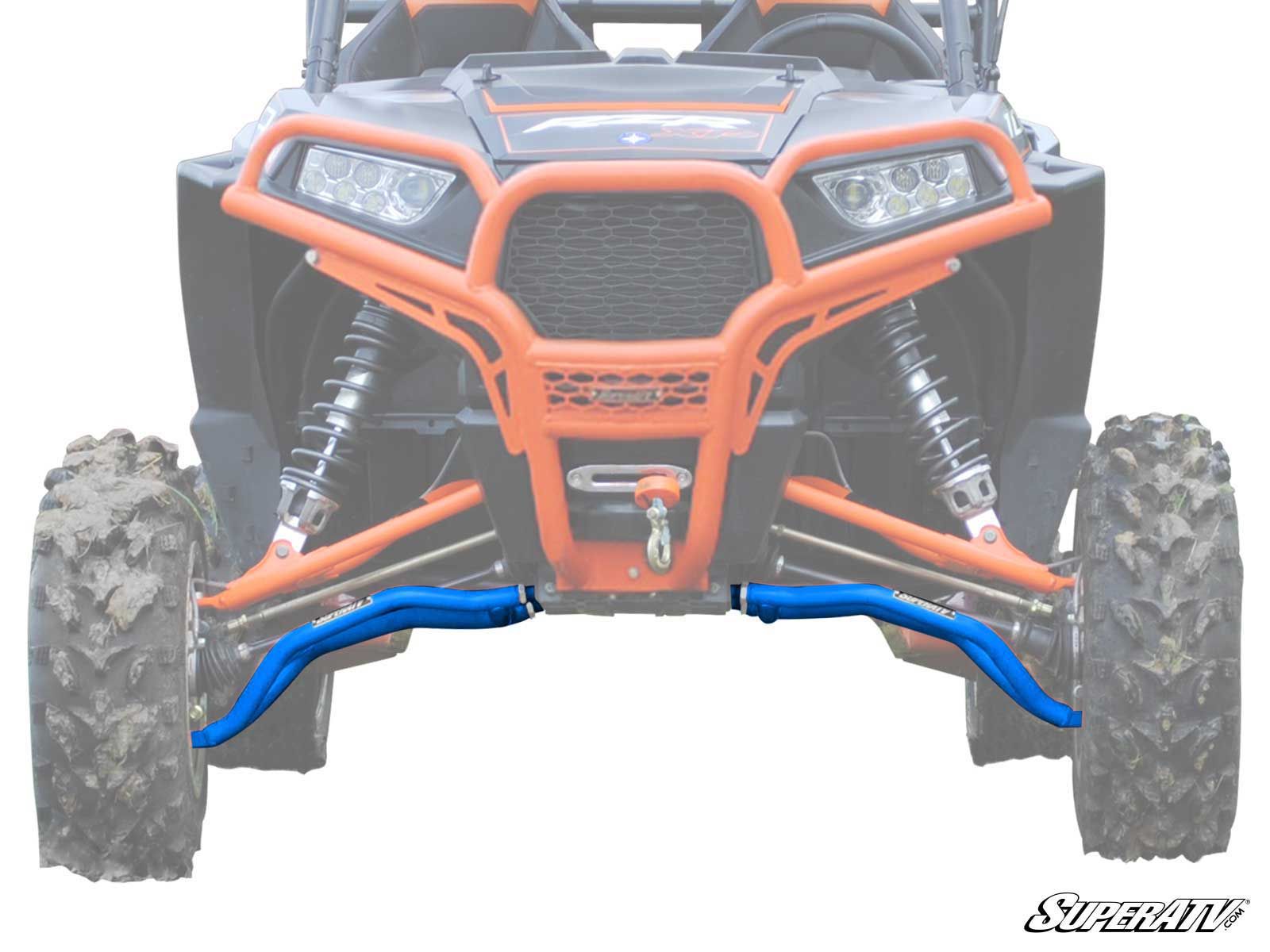 High Clearance Front Lower A-Arms Velocity Blue Adj. w/o Joints - For 14-21 Polaris RZR XP 1000 - Click Image to Close