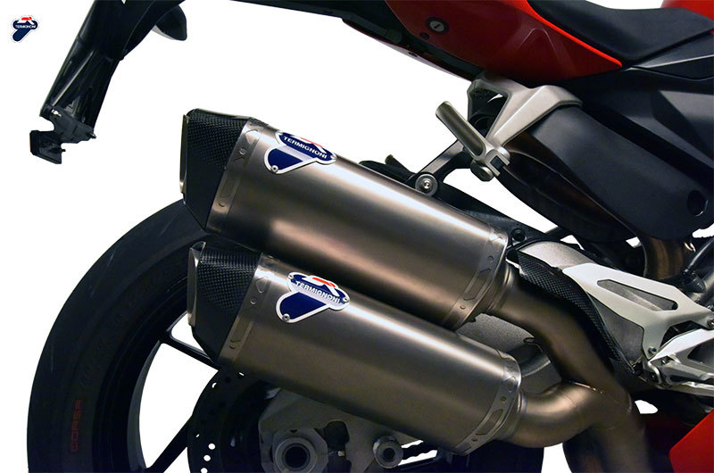 Force Stainless/Titanium Dual Slip On Exhaust - For 16-18 Ducati Panigale 959 - Click Image to Close