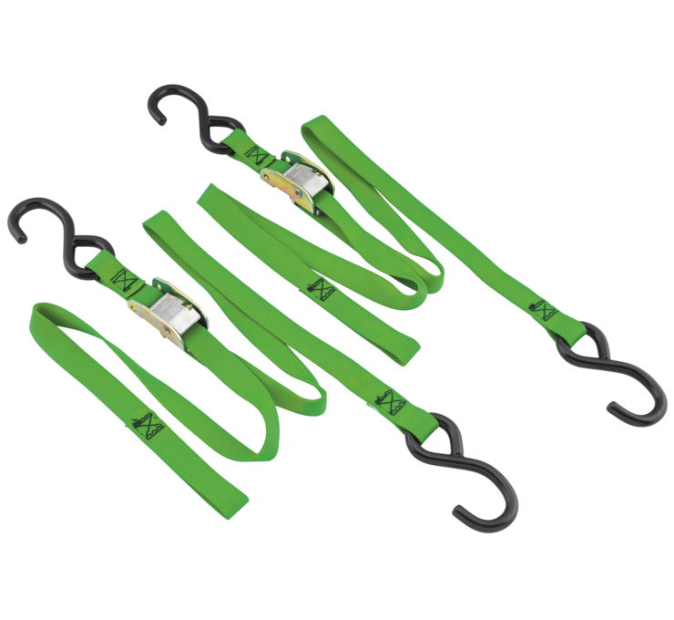 Green Classic Tie-Downs 66"x1" Pair - 1200lbs, Cam Buckle - Click Image to Close