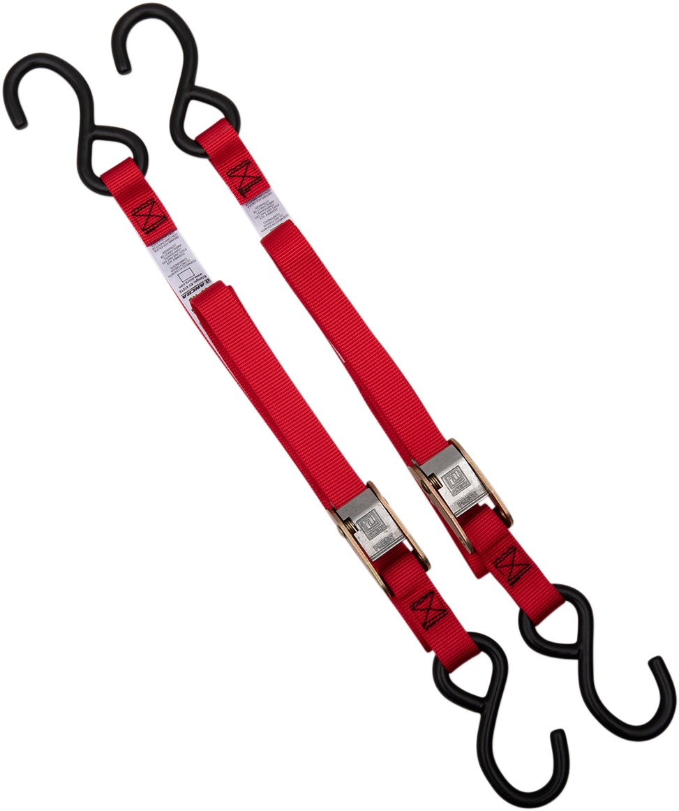 Red Classic Tie-Downs 66"x1" Pair - 1200lbs, Cam Buckle - Click Image to Close