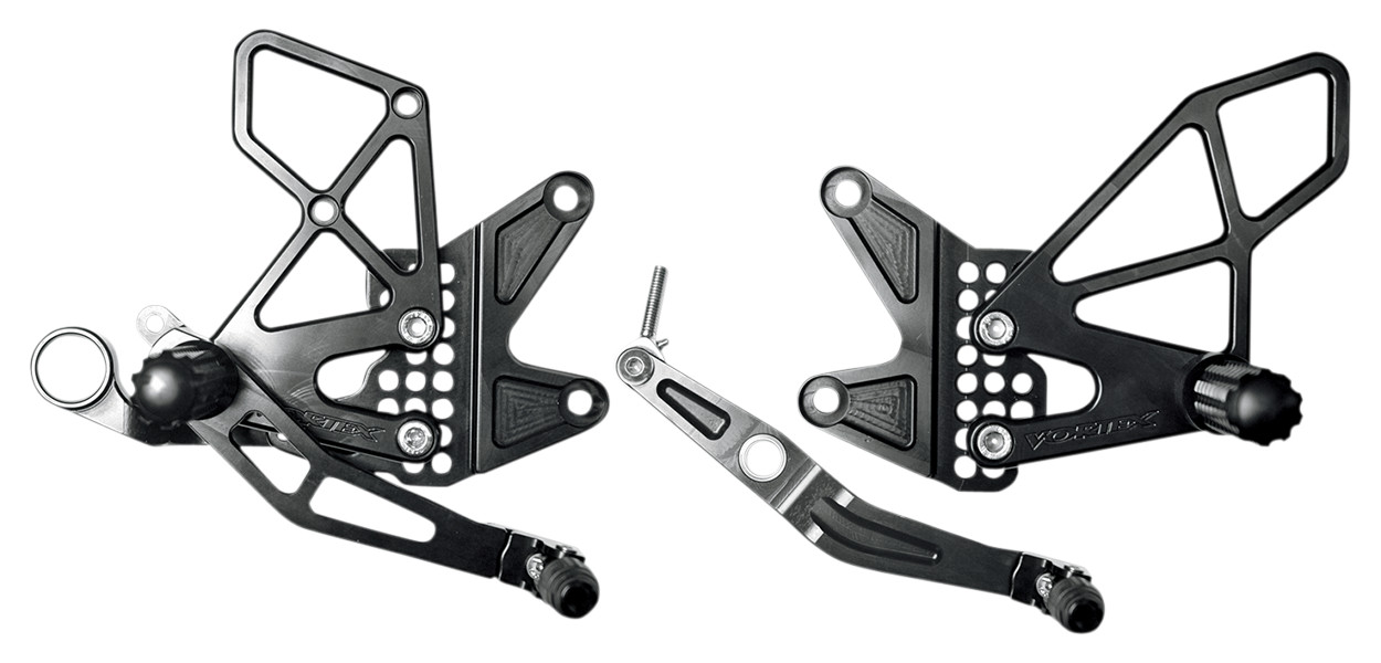 Vortex Adjustable Rearsets - Black, Fits 06-16 Yamaha R6 - Click Image to Close