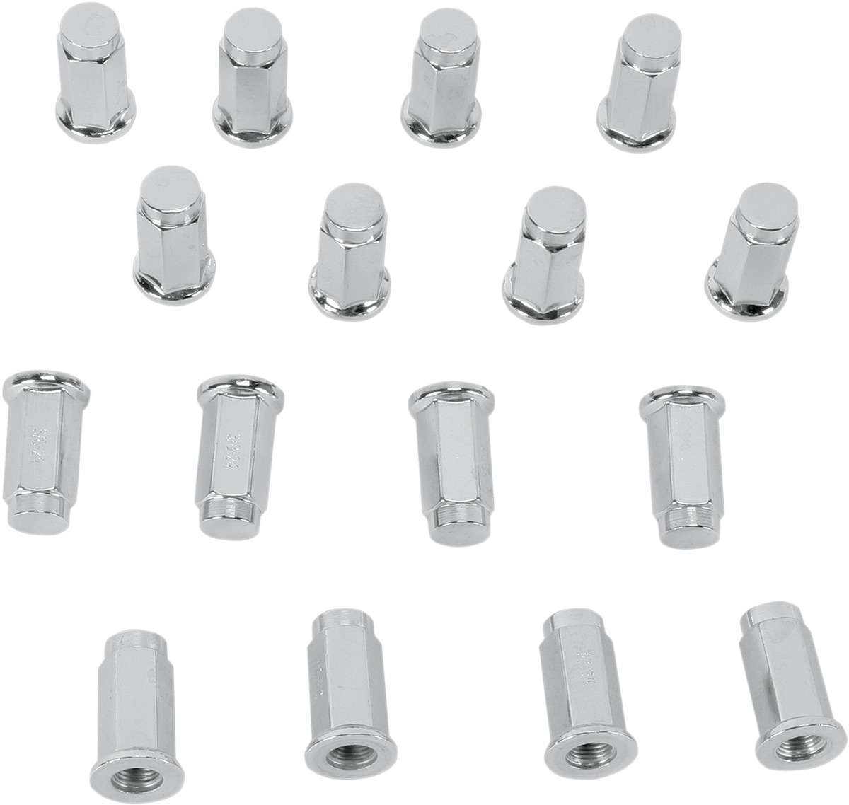 16/PK 3/8"-24 FLAT BASE CHROME LUG NUTS - Click Image to Close