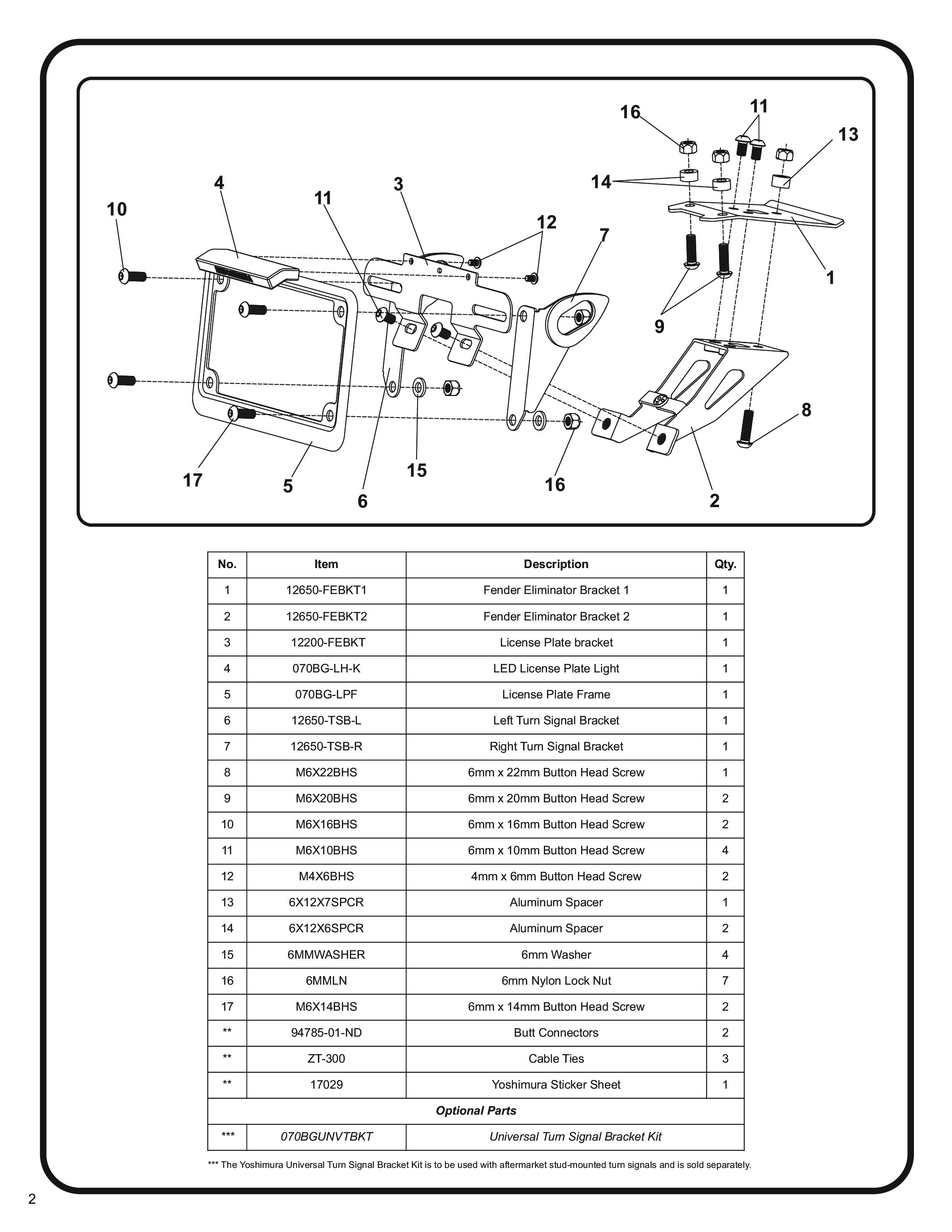 Fender Eliminator Kit - For 14-16 Honda CBR650F - Click Image to Close