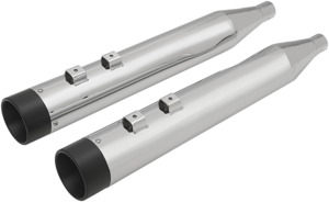Dual Chrome 4" Slip On Exhaust Black Cap - For 95-16 Harley FLH FLT