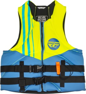 Fly Racing Neoprene Flotation Vest Blue/Hi-Vis/Teal XS - X-Small watercraft flotation vest Blue/Hi-Vis/Teal