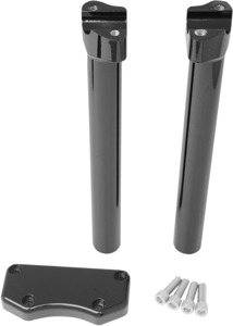Drag Specialties Buffalo 12in Handlebar Riser & Top Clamp Kit Black Gloss - 12in riser kit, 1in clamp, gloss black finish