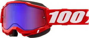 100 Percent Accuri 2 Snowmobile Goggles Neon Red Mirror Red/Blue Lens - Snow goggles with mirror red/blue lens Neon Red