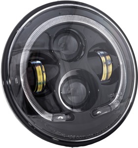 LED Headlight With Halo Black for Indian