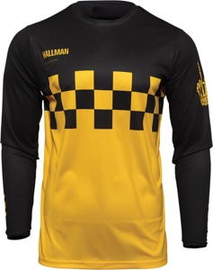 Thor Hallman Differ Cheq Jersey Black/Yellow Men's Medium - Moisture wicking race jersey, Black/Yellow, Men's M