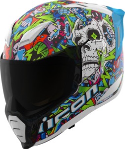 ICON Ultraflite Doodle 3 MIPS Helmet Medium Multi-Color - Full face helmet with MIPS and glow in the dark graphic