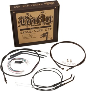 Extended Black Control Cable Kit For 12" T-Bar Handlebars - Fits 14-21 Harley Davidson XL1200 & XL883 Models
