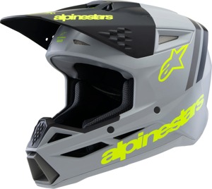 Alpinestars SM3 Youth Radium Helmet Gray/Blk/Ylw Fluo YL - Youth MX helmet in Gray/Black/Yellow Fluo, size YL