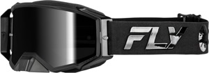 FLY RACING Zone Pro Goggles Black/Black w/ Smoke Lens - Premium goggles with black mirror/smoke lens