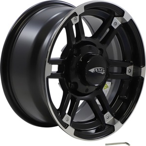 AMS Roll'n 104 14x7 Gloss Black Machined Wheel 4/137 - 14x7 ATV/UTV wheel, 4/137, For Can-Am, Honda, Kawasaki