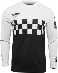 THOR Hallman Differ Cheq Jersey 2XL White Black Men's - Moisture wicking race jersey, 2XL, White/Black