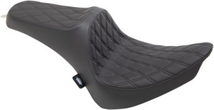 Predator III Seat- Double Diamond Black Thread 7in Tall Rider Support-2Up - For 00-05 FXST, 00-17 FLST, 00-06 FLSTF
