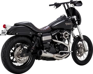 Vance & Hines 2-into-1 Upsweep Exhaust System Brushed For Harley Dyna - 2-into-1 upsweep exhaust for Harley Dyna models