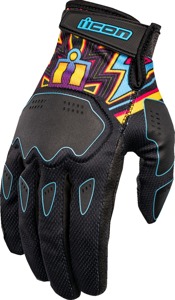 ICON Hooligan Lucky Lid Gloves XL Black Blue Yellow Men's - Breathable short cuff gloves with knuckle protection