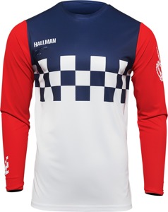 Thor Hallman Differ Cheq Jersey Blue Red White 2XL Men's - Moisture wicking race jersey, size 2XL, Blue/Red/White