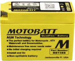 MotoBatt MBT4BB Quadflex AGM Battery Sealed Factory Activated - Quadflex AGM battery, sealed, universal fit