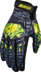 ICON Hooligan Outbreak Gloves Fluorescent Yellow/Green/Black/Gray Men's Small