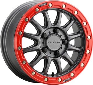 Raceline Alpha Beadlock 15x7 Gunmetal/Red 5x114.3 +25 For Polaris RZR Pro R