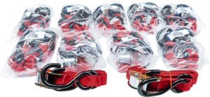 Fire Power 1 Inch Tie-Downs Red 10 Pairs - 1" x 68" cam buckle tie-downs, 10 pairs, Red