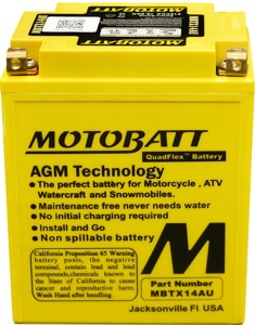 MotoBatt MBTX14AU Quadflex AGM Battery Sealed Factory Activated - Quadflex AGM battery, universal fit, sealed, 12V