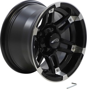AMS Roll'n 104 Wheel 12x7 Gloss Black Machined Rear - 12x7 cast aluminum wheel For Polaris Magnum, Sportsman