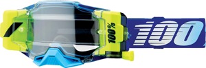 100% Armega Forecast Goggle Blue Fluorescent Yellow Adult - Ultra-wide roll-off goggle with clear lens