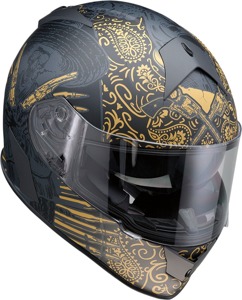 Z1R Warrant Sombrero Helmet XS Black/Gold - Full Face Helmet with Drop Down Sun Visor
