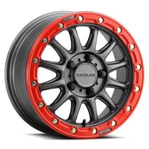 Raceline Alpha Beadlock Wheel 15x7 5x114.3 +53 Gunmetal/Red For Polaris RZR Turbo R, Pro R