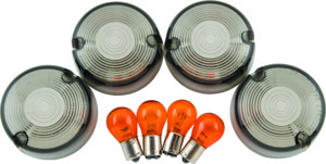 Bikers Choice Smoked Turn Signal Lens & Amber Bulb Kit For 86-99 FXST, 86-01 FXD FXR XL