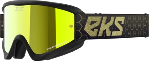 EKS Brand Flat Out Mirror Goggle Black/Gold Metallic Gold Mirror Lens - Offroad goggles with gold mirror lens