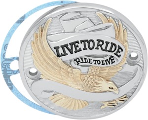 Drag Specialties Live To Ride Points Cover Black Gold Chrome For Harley-Davidson - Points cover fits Harley-Davidson models