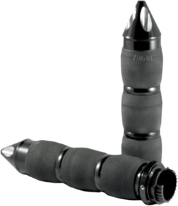 Metric Cruiser Grips Billet Spiked End Caps Black Anodized by Avon