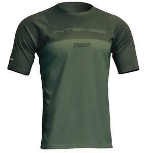 Thor Intense Assist Censis Short-Sleeve Jersey Green Men's Large - Moisture wicking MTB jersey, size L, Forest Green