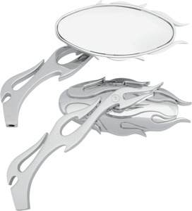 Drag Specialties Flame Oval Side View Mirrors Chrome Pair - Chrome flame oval mirrors, universal handlebar mount