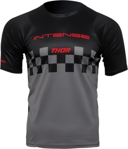 Thor Intense Assist Chex Short-Sleeve Jersey XL Red/Gray/Black Men's - Performance MTB jersey, XL, Red/Gray/Black, Men's